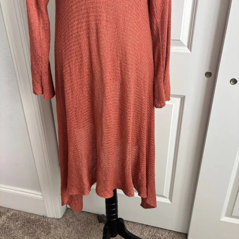 Kby 100% Bamboo Long Line Open Front Draped Asymmetric Cardigan Orange